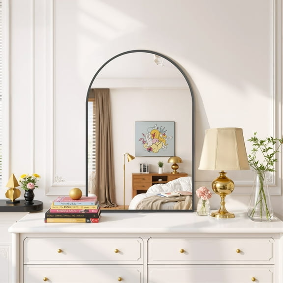 Blorly Bathroom Mirror, 20"X30" Inch Black Wall Vanity Arch Mirror, Rounded Arch Mirror, Anti-Rust, Tempered Glass, Hangs Vertically