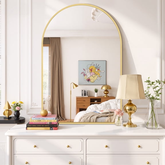 Taoset Bathroom Mirror, 26"X38" Inch Gold Wall Vanity Arch Mirror, Rounded Arch Mirror, Anti-Rust, Tempered Glass, Hangs Vertically