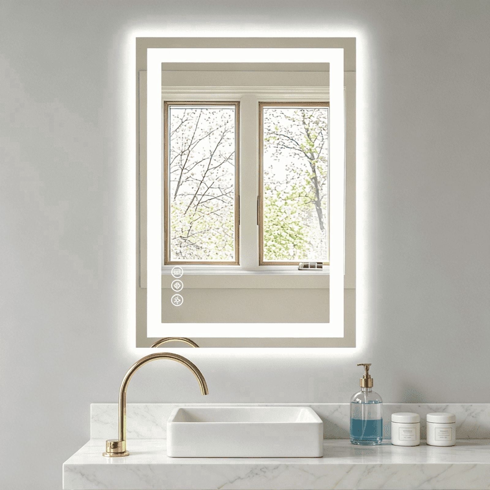 Taoset Bathroom Mirror with Lights, 20"X28" LED Vanity Mirror for Wall, Gradient Front and Backlit Mirror with Anti-Fog, Memory Function, Tempered Glass, Shatter-Proof, Horizontal& Vertically