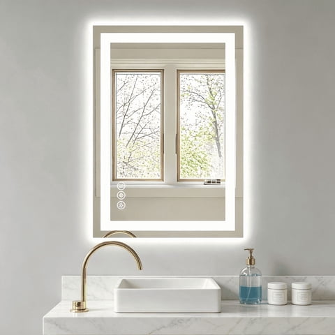 Blorly Bathroom Mirror with Lights, 20"X28" LED Vanity Mirror for Wall, Gradient Front and Backlit Mirror with Anti-Fog, Memory Function, Tempered Glass, Shatter-Proof, Horizontal& Vertically