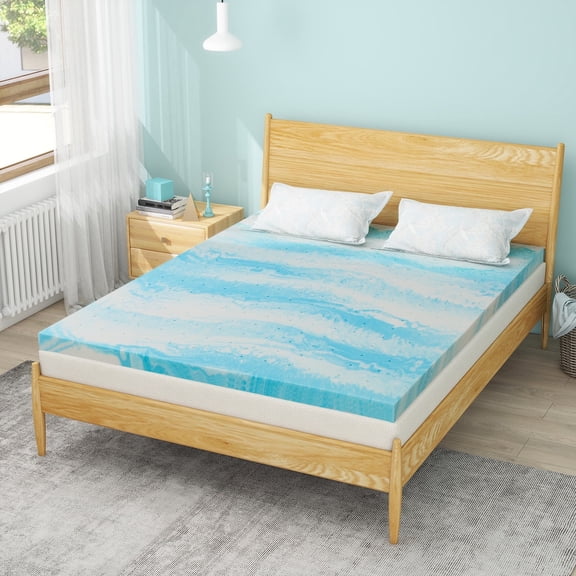 IULULU Mattress Topper, 3 inch Full Gel Memory Foam Mattress Topper, Soft Bed Pad for Pressure Relief, Blue