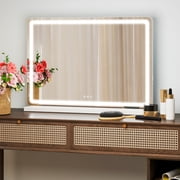 Blorly Vanity Mirror with Lights, 19"X22" Makeup Mirror with Stand, Adjustable Lighting, Memory Function, Shatter-Proof, for Dorm, Bedroom