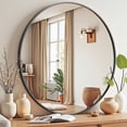 thumbnail image 1 of Blorly Wall Mirror, 30 inch Round Circle Vanity Mirror for Living Room, Bedroom, Rustic, Black Metal Frame, 1 of 10