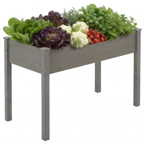 Blorly Wooden Raised Beds for Garden, Elevated Planter Box for Vegetable/Flower/Herb, Raised Growing Bed with Drainage Holes for Patio, Backyard, Garden, Gray, 48"x24"