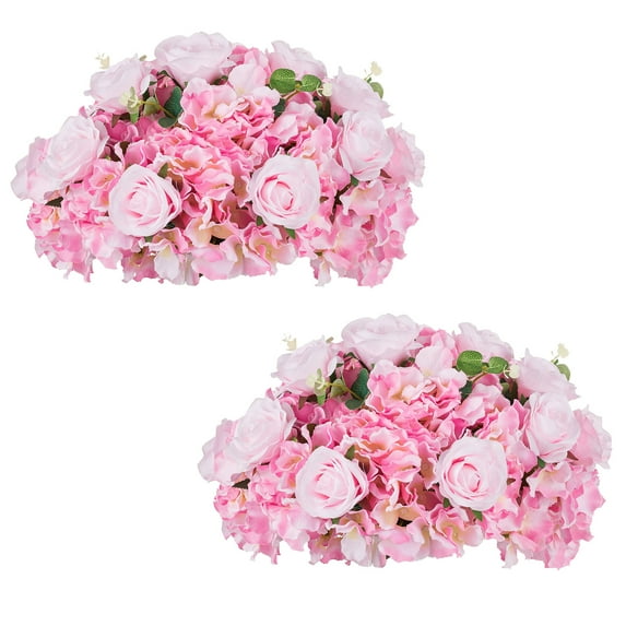 Blosmon Artificial Flower Kissing Balls for Wedding Table Centerpieces 2Pcs 15.7 Large Pink Fake Roses Hydrangea Flower Arrangement