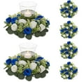 thumbnail image 1 of Blosmon Candle Rings Wreaths 6 Pcs 13.4" Large Royal Blue & White Artificial Flowers Wedding Centerpiece for Table Spring Summer Fake Rose Wreath for Front Door, 1 of 6