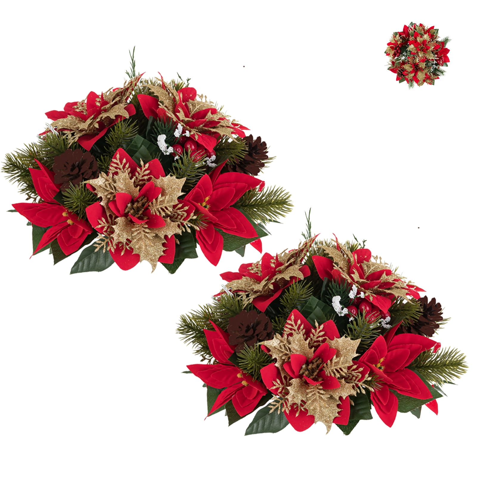 Blosmon Christmas Artificial Poinsettia Flowers Ball 2 Pcs Red Gold ...