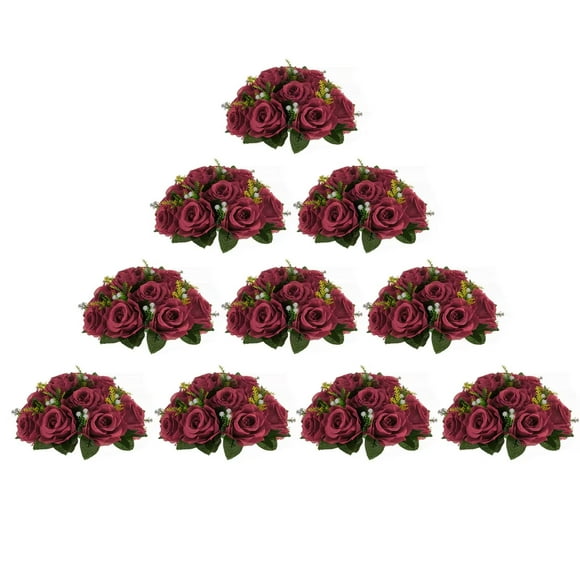 Blosmon Flower Kissing Balls Wedding Centerpieces 10 Pcs Spring Artificial Roses Flowers Burgundy Floral Arrangements