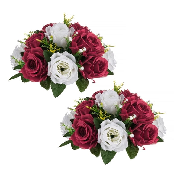 Blosmon Flower Kissing Balls Wedding Centerpieces 2 Pcs Spring Artificial Roses Flowers Burgundy White Floral Arrangements