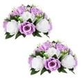 thumbnail image 1 of Blosmon Flower Kissing Balls Wedding Centerpieces 2 Pcs Spring Artificial Roses Flowers Lilac & White Floral Arrangements, 1 of 9