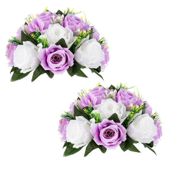 Blosmon Flower Kissing Balls Wedding Centerpieces 2 Pcs Spring Artificial Roses Flowers Lilac & White Floral Arrangements
