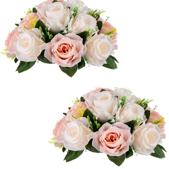 Blosmon Flower Kissing Balls Wedding Centerpieces 2 Pcs Spring Artificial Roses Flowers Vintage Peach Pink Milk White Floral Arrangements