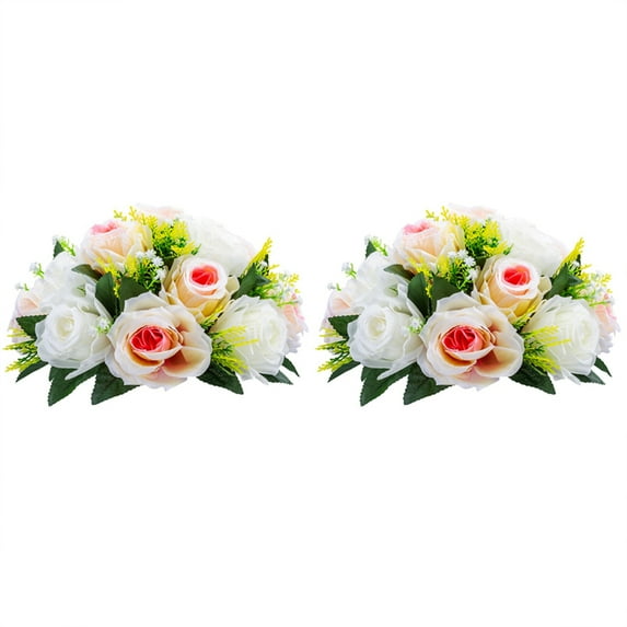 Blosmon Flower Kissing Balls Wedding Centerpieces 2 Pcs Spring Artificial Roses Flowers Vintage Pink Champagne & White Floral Arrangements