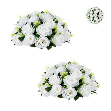 Blosmon Flower Kissing Balls Wedding Centerpieces 2 Pcs Spring Artificial Roses Flowers Vintage Pure white Floral Arrangements
