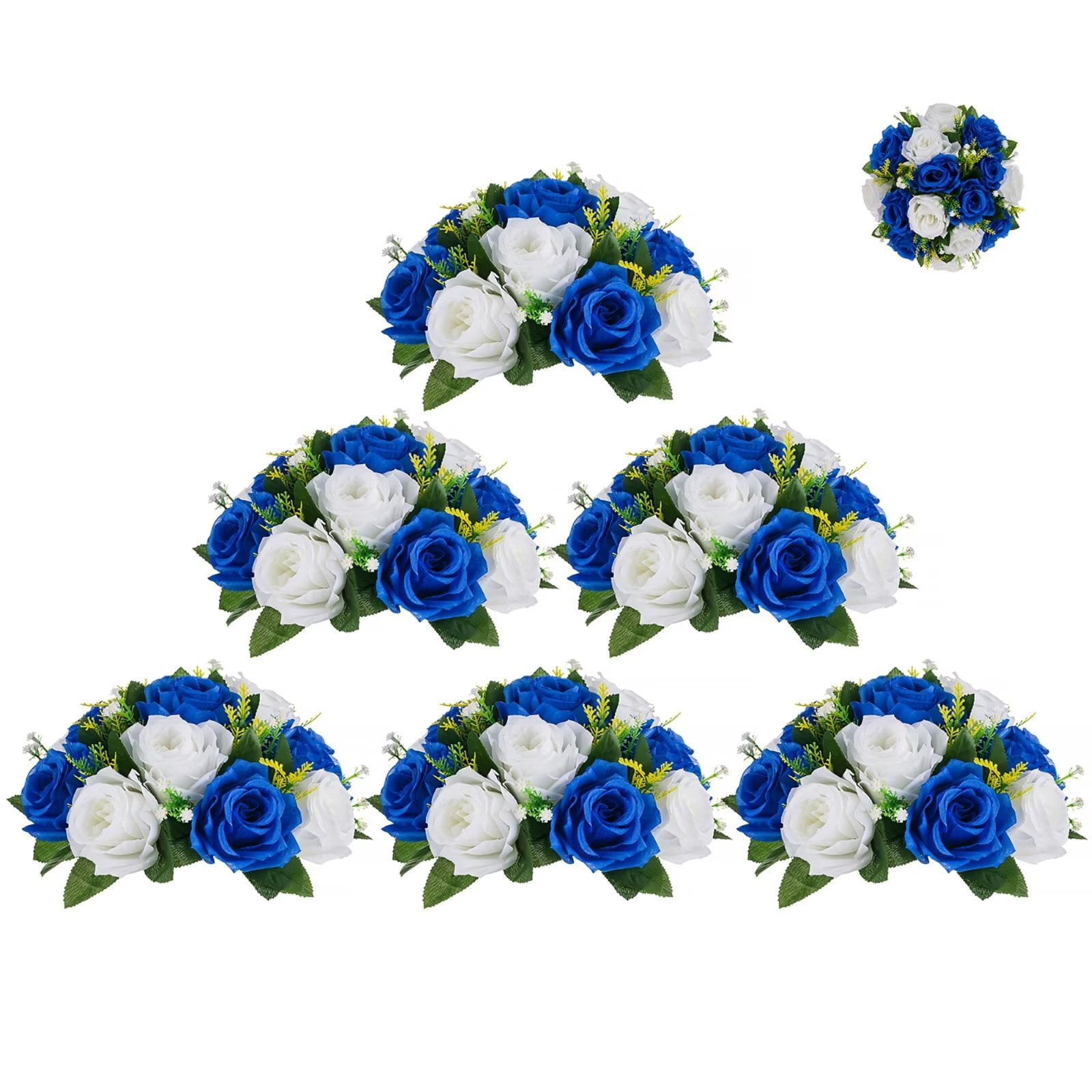Blosmon Flower Kissing Balls Wedding Centerpieces 6 Pcs Spring Artificial Roses Flowers Royal Blue White Floral Arrangements