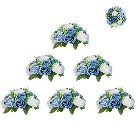 Blosmon Flower Kissing Balls Wedding Centerpieces 6 Pcs Spring Artificial Roses Flowers Vintage Dusty Blue Floral Arrangements