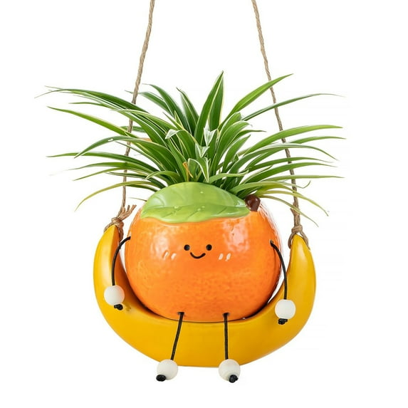 Blosmon Hanging Swing Planter for Outdoor Plants - Cute Indoor Swinging Succulent Pots with Drainage Hole - Small Ceramic Planters Gift For Plant Lovers Mother