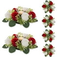 thumbnail image 1 of Blosmon Small Candle Rings Wreaths 6 Pcs 8.66" Burgundy & White Artificial Flowers Wedding Centerpiece for Table Spring Summer Fake Rose Wreath for Front Door, 1 of 6
