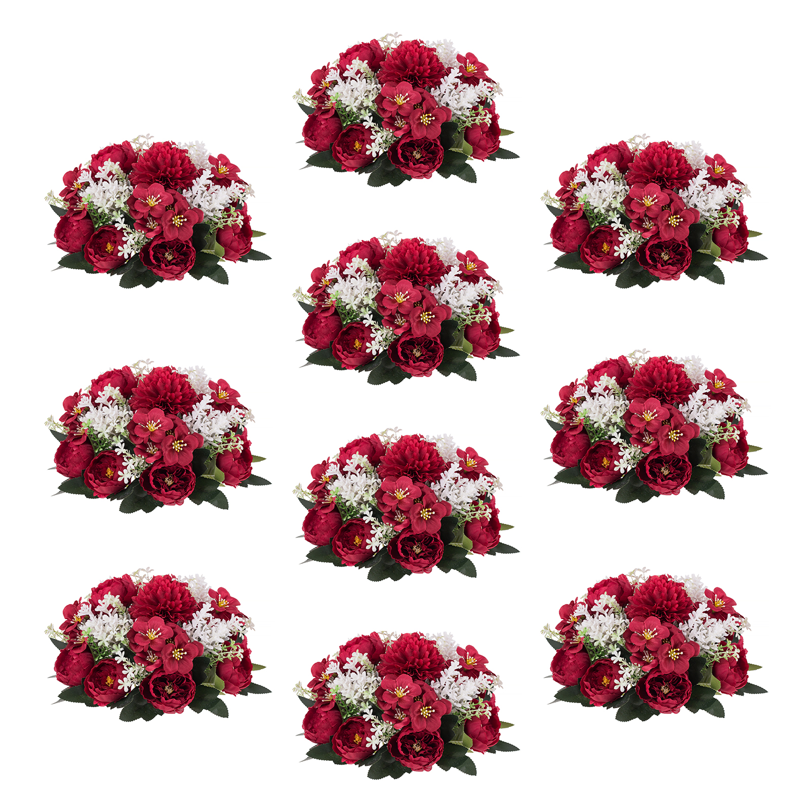 Blosmon Wedding Artificial Flowers for Centerpieces Set of 10 Burgundy
