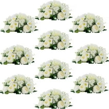 Blosmon Wedding Artificial Flowers for Centerpieces Set of 10 White Fake Flower Kissing Balls Floral Arrangements Bouquets for Home Party Table DIY Decorations