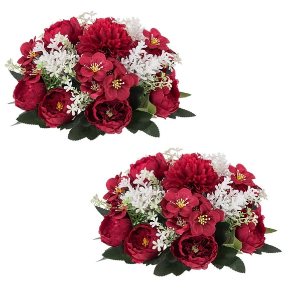 Blosmon Wedding Artificial Flowers for Centerpieces Set of 2 Burgundy Fake Flower Kissing Balls Floral Arrangements Bouquets for Home Party Table DIY Decorations