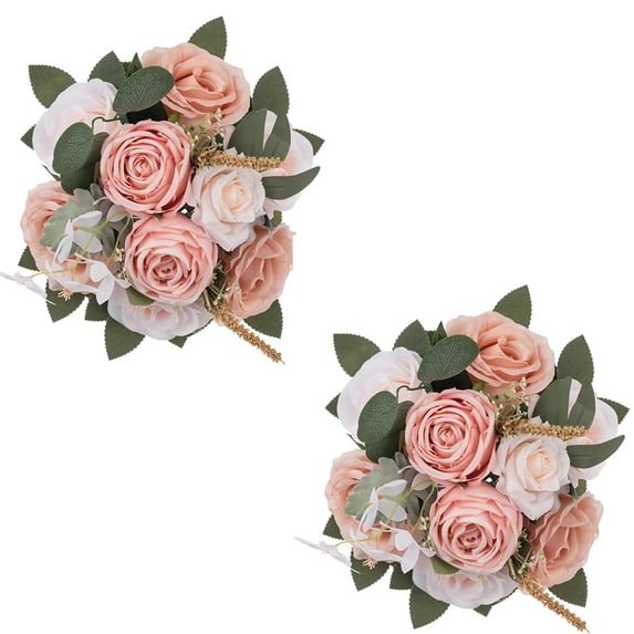 Blosmon Wedding Fake Flower Ball for Centerpiece Table Decoration 2 Pcs Dusty Pink Artificial Rose Kissing Balls Flores Bouquet Arrangement for Home Party Events Dinning DIY Decor