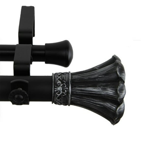 Blossom 1" Double Curtain Rod-Color:Black,Size:160-240"