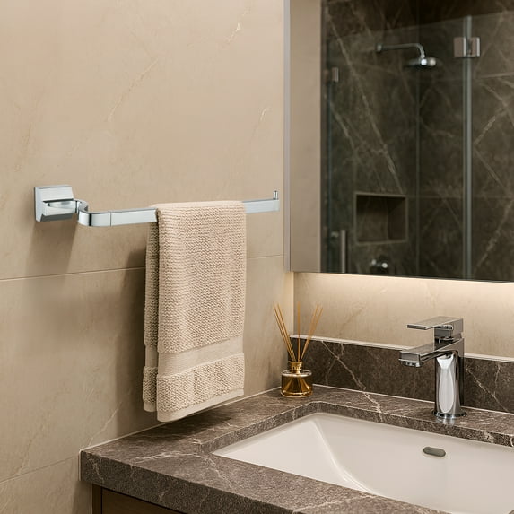 Blossom 12" Wall Mounted Towel Bar, Chrome Bathroom Towel Holder, Metal Bathroom Hardware - BA02 204 01