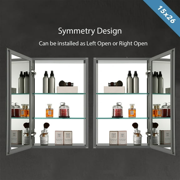 Blossom 15x26 Inch Aluminum Frame Mirror Medicine Cabinet (MC8 1526) | Adjustable 3-Way Hinges & Shelves