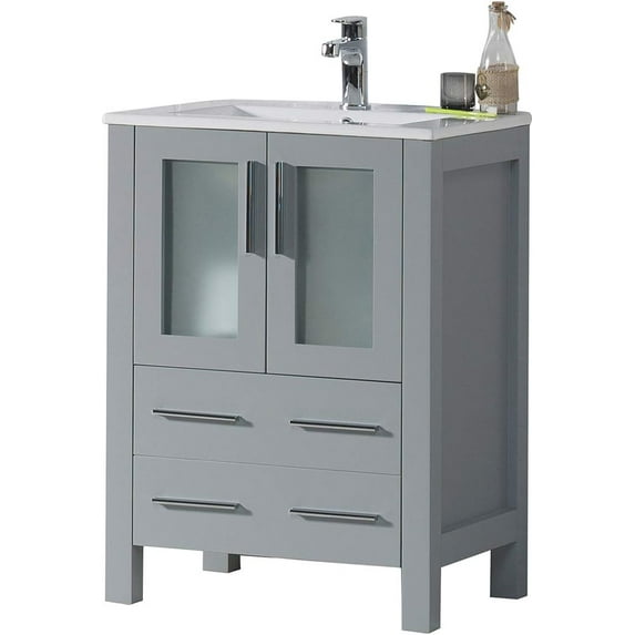 Blossom 24" Bathroom Vanity | Metal Grey | Solid Wood | Ceramic Sink | Freestanding
