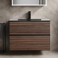 thumbnail image 1 of Blossom Annecy 30" Wall Mounted Vanity | Dark Walnut Strip | Matte Black Ceramic Sink | Floating Bathroom Cabinet, 1 of 8