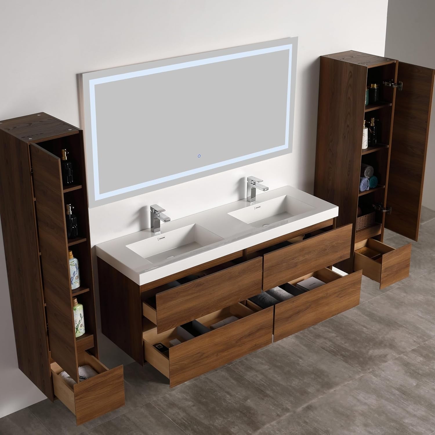 Blossom Assisi 60" Bathroom Vanity w/ Ceramic Sink | Brown Walnut