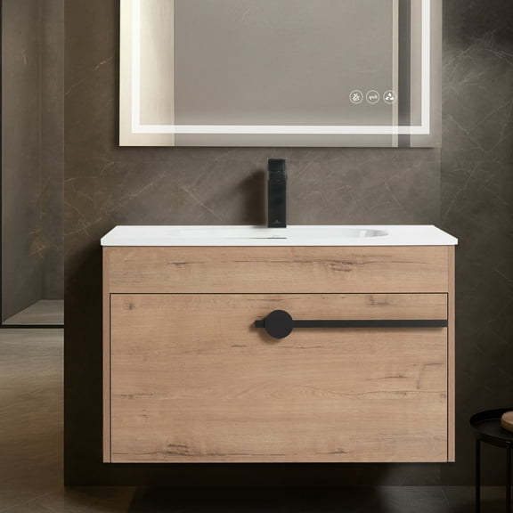 Blossom Bilbao 30" Wall-Mounted Vanity with SMC Sink, Soft-Close & Push-Open Doors, Oak Finish