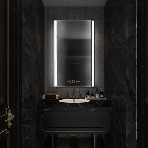 Blossom Binary 20"x32" LED Mirror Matte Black Frame | Foldable Wings | Anti-Fog | Dimmable | Smart Touch
