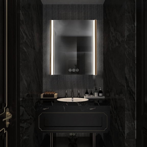 Blossom Binary 24"x32" LED Mirror Brushed Gold Frame | Foldable Wings | Anti-Fog | Dimmable | Smart Touch