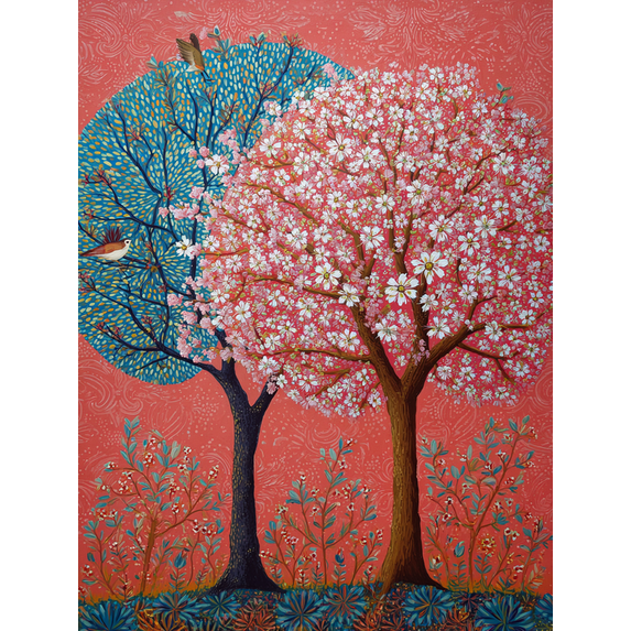 Blossom Bird Tree Canvas Wall Art Print, Living Room Bedroom Dining Room Hallway Decor