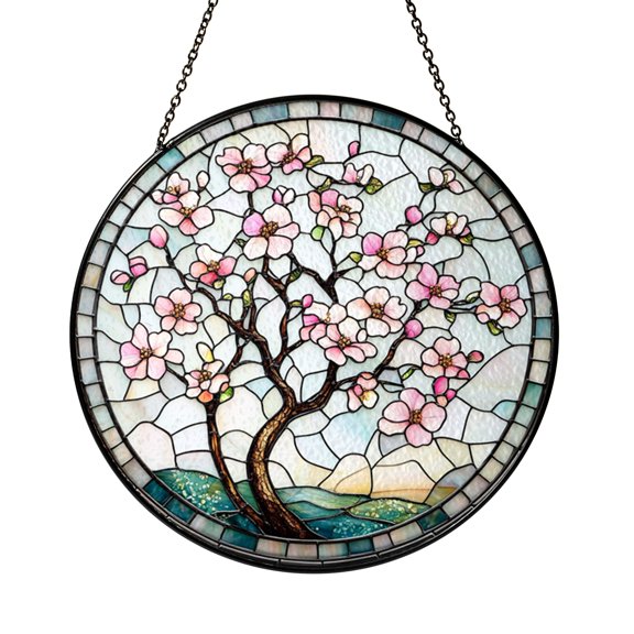 Blossom Branch Stained Glass Suncatcher, Window Hanging Floral Decor
