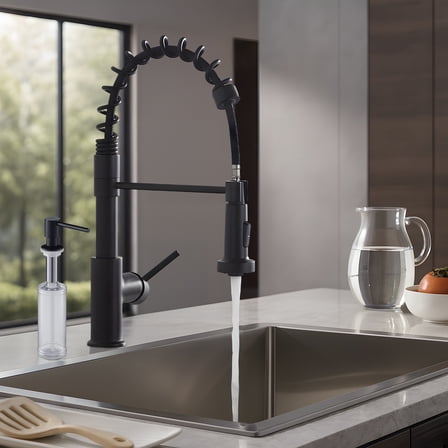 Blossom Kitchen Faucet with Pull Down Sprayer and Soap Dispenser, Single Handle High Arc Solid Brass Sink Faucets for 1 or 3 Hole, Matte Black Finish
