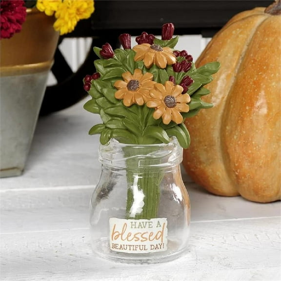 Blossom Bucket 206-12916 Have a Blessed Beautiful Day Vase with Fall Flowers, 4.25-inch Height