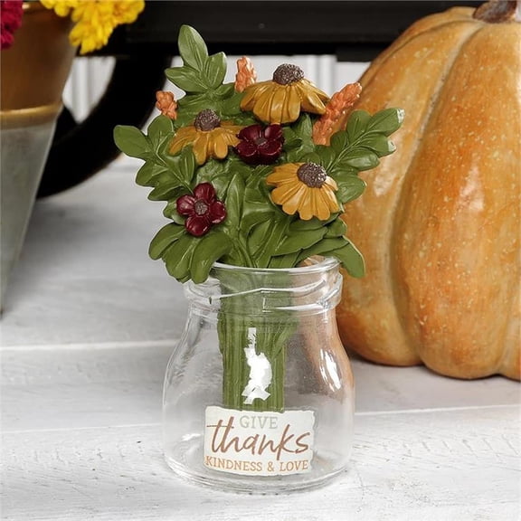Blossom Bucket 206-12917 Give Thanks Kindness and Love Vase with Fall Flowers, 4.25-inch Height