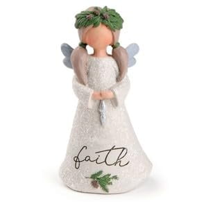 Blossom Bucket 228-13432 Faith Christmas Angel with Greens and Pinecones Figurine, 4.25-inch Height