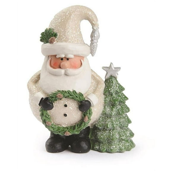 Blossom Bucket 228-13532 Santa with Christmas Tree and Wreath Figurine, 4-inch Height