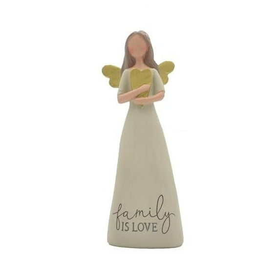 Blossom Bucket Family is Love Heart Soft Cream 6 inch Resin Stone Collectible Angel Figurine