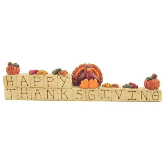 Blossom Bucket Turkey Happy Thanksgiving Block Figurine