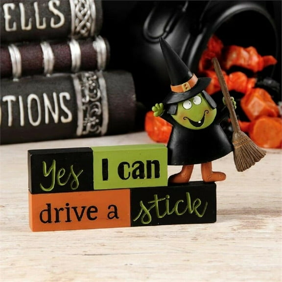 Blossom Bucket Witch Halloween Resin Figurine - Yes, I Can Drive a Stick