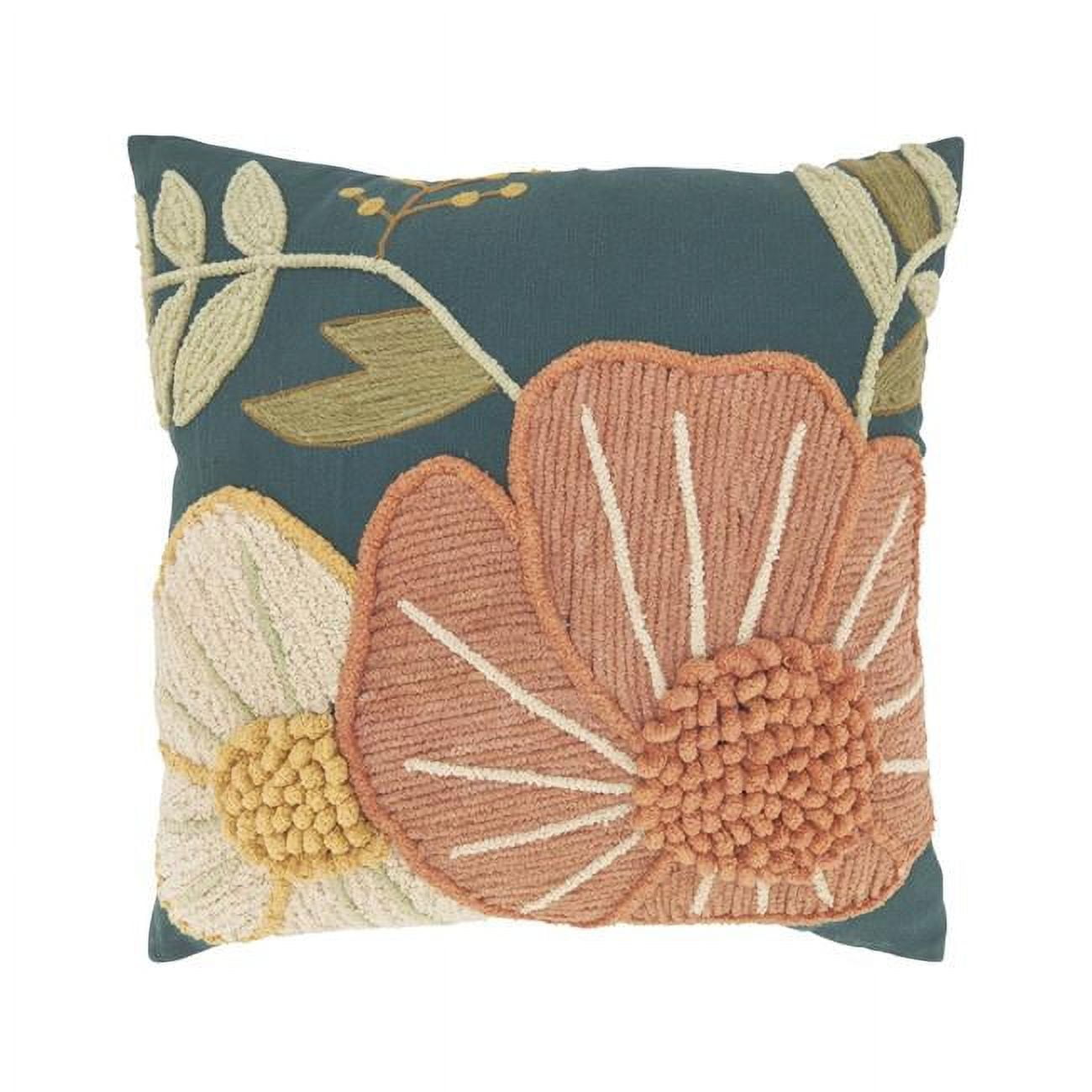 Blossom Burst Multicolor Cotton Floral 20" Throw Pillow Cover
