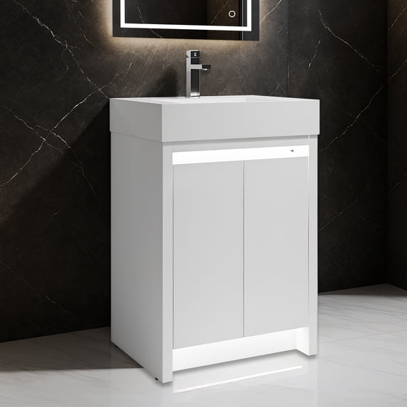 Blossom Capri 24" Freestanding Vanity in Glossy White | Acrylic Sink | LED Wood Cabinet | Soft-Close Storage
