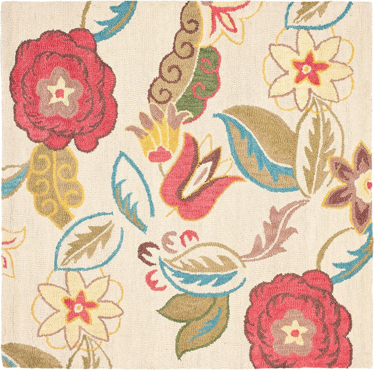 Blossom Beige and Multicolor 8' Square Wool Floral Rug