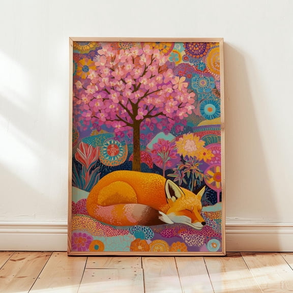Blossom Den Fauvist Fox Print Botanical Animal Decor Unframed Paper Print