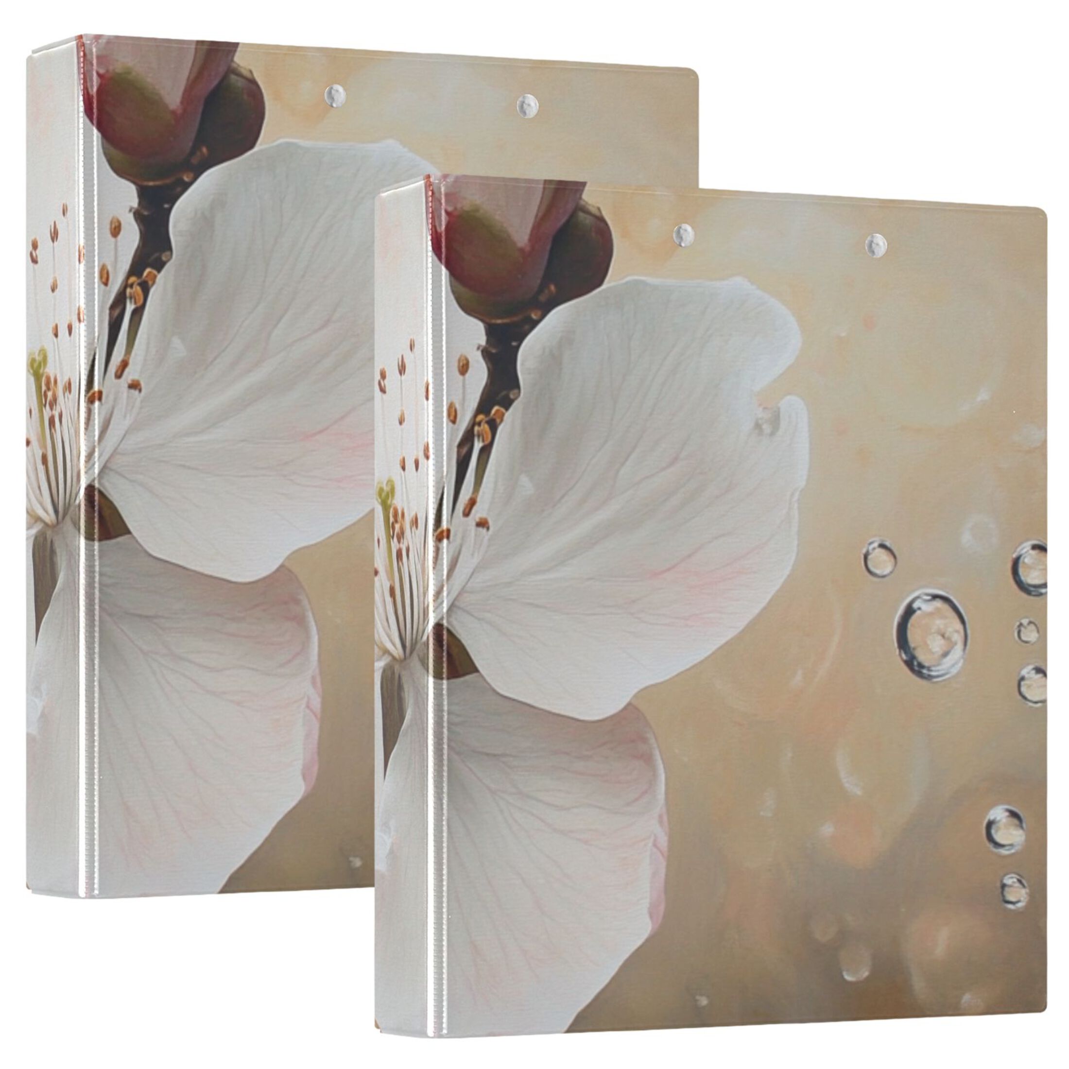 Blossom Drop 3 Ring Binders 1.5 inch Hardcover File Folders with Interior Pockets A4 Size Organizer for School Office Hospital
